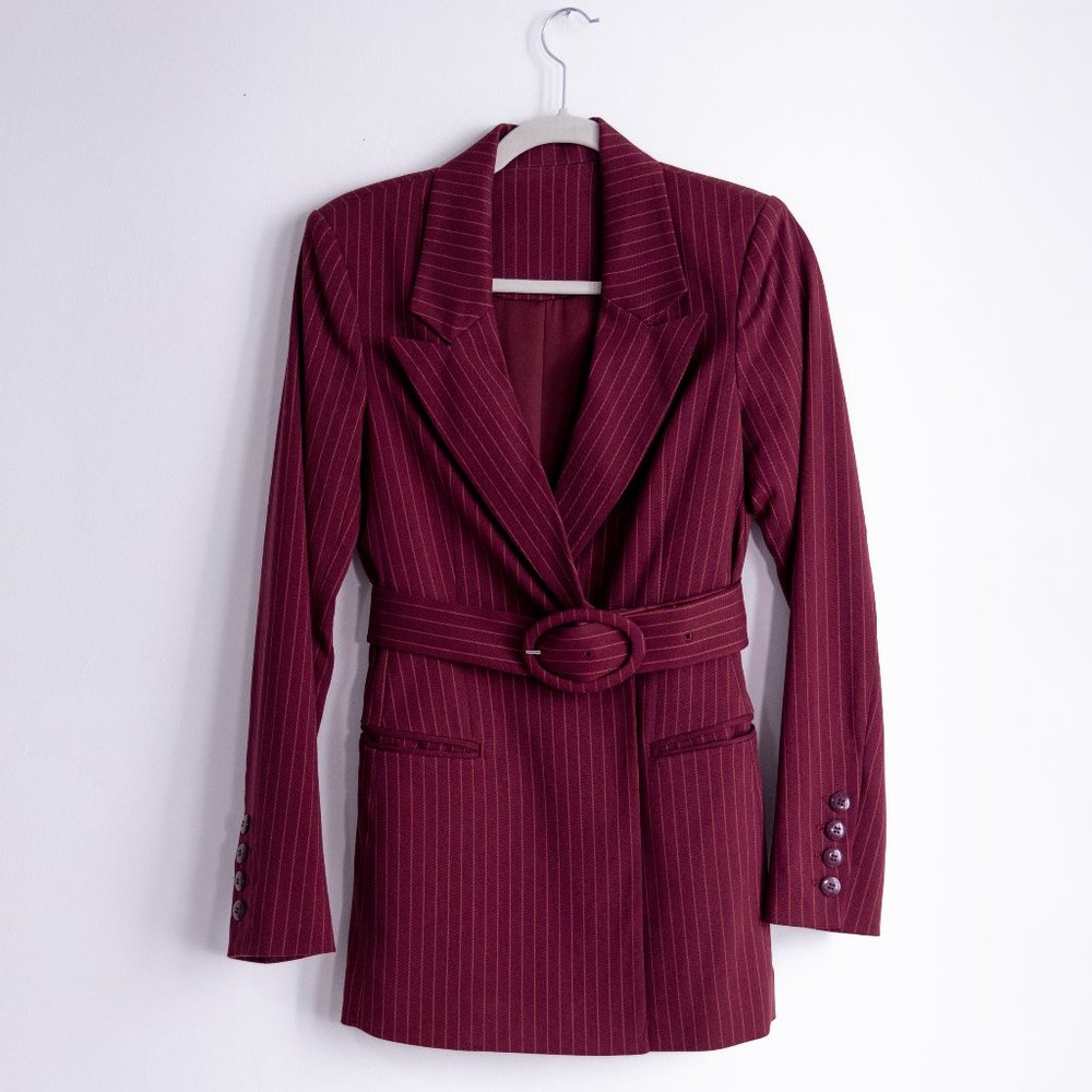 & Other Stories Belted Pinstripe Blazer